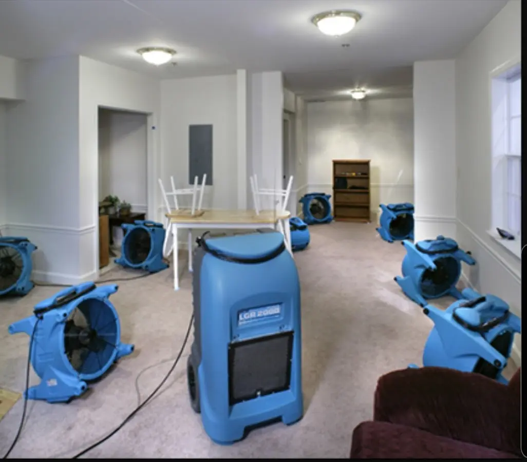 Air movers and dehumidifier setup for Water Damage Restoration in Anacortes